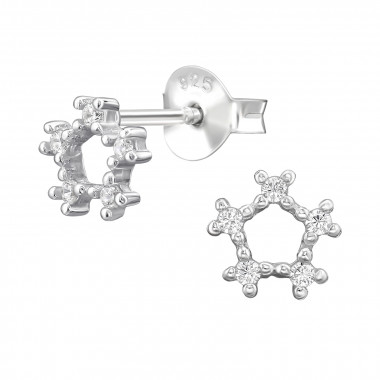 6mm Hexagon - 925 Sterling Silver Stud Earrings with CZ SD49903