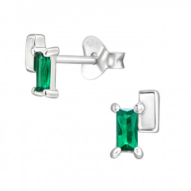 6mm Baguette - 925 Sterling Silver Stud Earrings with CZ SD49905