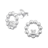9mm Dotted Circle - 925 Sterling Silver Stud Earrings with CZ SD49907