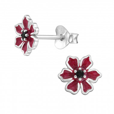 8mm Winter Rose - 925 Sterling Silver Stud Earrings with CZ SD49908