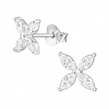 7mm Marquise Flower - 925 Sterling Silver Stud Earrings with CZ SD49993