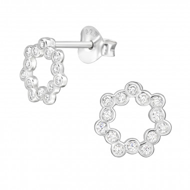 8mm Wreath - 925 Sterling Silver Stud Earrings with CZ SD49997