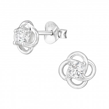 7mm Floral Knot - 925 Sterling Silver Stud Earrings with CZ SD49999