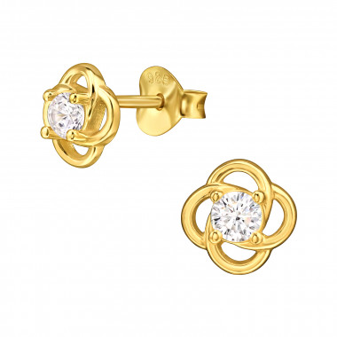 7mm Floral Knot - 925 Sterling Silver Stud Earrings with CZ SD50000
