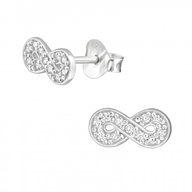 9mm Eternity Symbol - 925 Sterling Silver Stud Earrings with CZ SD50001