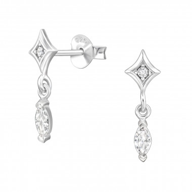 Sparkle With Dangling Marquise - 925 Sterling Silver Stud Earrings with CZ SD50064