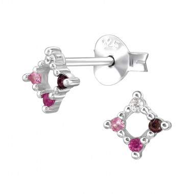 6mm Starburst - 925 Sterling Silver Stud Earrings with CZ SD50095