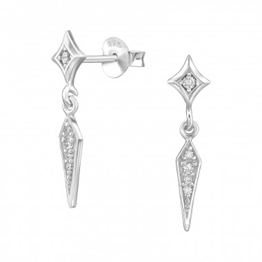 Diamond Shaped Top With Dangling Pointed Kite - 925 Sterling Silver Stud Earrings with CZ SD50105