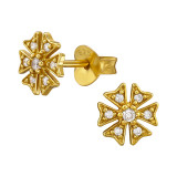 7mm Flower 6 Petal - 925 Sterling Silver Stud Earrings with CZ SD50185