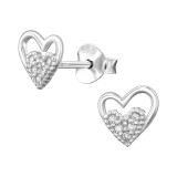 7mm Dotted Heart In Heart - 925 Sterling Silver Stud Earrings with CZ SD50186