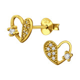 8mm Half Dotted Half Open Heart - 925 Sterling Silver Stud Earrings with CZ SD50188