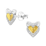 Heart With Bow - 925 Sterling Silver Stud Earrings with CZ SD50263