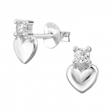Heart - 925 Sterling Silver Stud Earrings with CZ SD50267