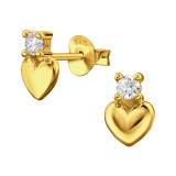 Heart Gold Plated - 925 Sterling Silver Stud Earrings with CZ SD50268