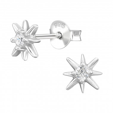 7mm Eight-Pointed Star - 925 Sterling Silver Stud Earrings with CZ SD50273