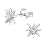7mm Eight-Pointed Star - 925 Sterling Silver Stud Earrings with CZ SD50273