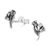 Two Tulips - 925 Sterling Silver Stud Earrings with CZ SD50275
