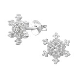 9mm Snowflake - 925 Sterling Silver Stud Earrings with CZ SD50276
