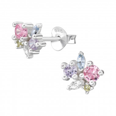 8mm Floral Cluster - 925 Sterling Silver Stud Earrings with CZ SD50277
