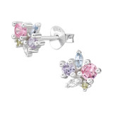 8mm Floral Cluster - 925 Sterling Silver Stud Earrings with CZ SD50277