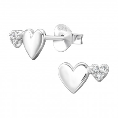 Double Heart - 925 Sterling Silver Stud Earrings with CZ SD50295