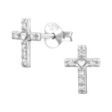 Cross And Heart - 925 Sterling Silver Stud Earrings with CZ SD50299 Cross And Heart - 925 Sterling Silver Stud Earrings with CZ SD50299