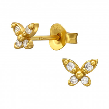 Butterfly - 925 Sterling Silver Stud Earrings with CZ SD50397