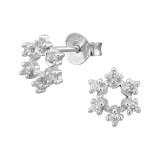 Six-Point Snowflake Silhouette - 925 Sterling Silver Stud Earrings with CZ SD50609