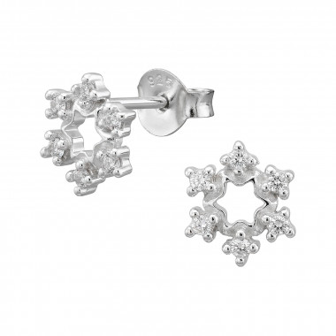 Six-Point Snowflake Silhouette - 925 Sterling Silver Stud Earrings with CZ SD50609