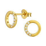 8mm Circle Gold Plated - 925 Sterling Silver Stud Earrings with CZ SD50610