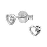 4mm Open Heart Frame - 925 Sterling Silver Stud Earrings with CZ SD50626