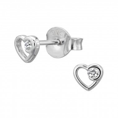 4mm Open Heart Frame - 925 Sterling Silver Stud Earrings with CZ SD50626