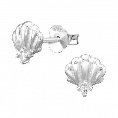 Shell - 925 Sterling Silver Stud Earrings with CZ SD50651