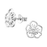Five Petal Flower Filigree - 925 Sterling Silver Stud Earrings with CZ SD50678