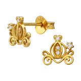 Pumpkin Carriage Gold Plated - 925 Sterling Silver Stud Earrings with CZ SD50679