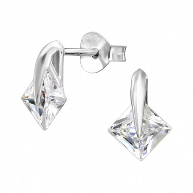 Square - 925 Sterling Silver Stud Earrings with CZ SD50682