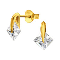 5mm Square Gold Plated - 925 Sterling Silver Stud Earrings with CZ SD50683