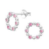 10mm Wreath - 925 Sterling Silver Stud Earrings with CZ SD50684