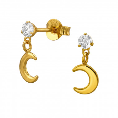 Round And Dangling Moon - 925 Sterling Silver Stud Earrings with CZ SD50705
