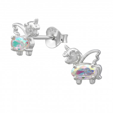 Unicorn Silhouette - 925 Sterling Silver Stud Earrings with CZ SD50719