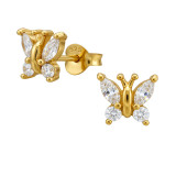 8mm Butterfly Gold Plated - 925 Sterling Silver Stud Earrings with CZ SD50972