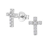 8mm Cross - 925 Sterling Silver Stud Earrings with CZ SD50977