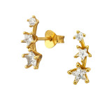 Double Star Gold Plated - 925 Sterling Silver Stud Earrings with CZ SD50987