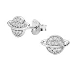 10mm Saturn - 925 Sterling Silver Stud Earrings with CZ SD50995