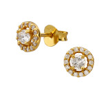 Circle 6mm Gold Plated - 925 Sterling Silver Stud Earrings with CZ SD50997
