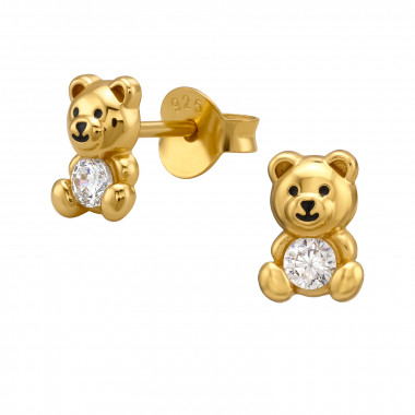 Bear - 925 Sterling Silver Stud Earrings with CZ SD51126