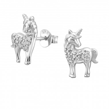Unicorn - 925 Sterling Silver Stud Earrings with CZ SD51135