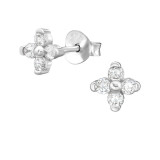 4 Petal Flower - 925 Sterling Silver Stud Earrings with CZ SD51189