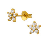 5 Petal Flower - 925 Sterling Silver Stud Earrings with CZ SD51194