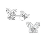 6mm Butterfly - 925 Sterling Silver Stud Earrings with CZ SD51196